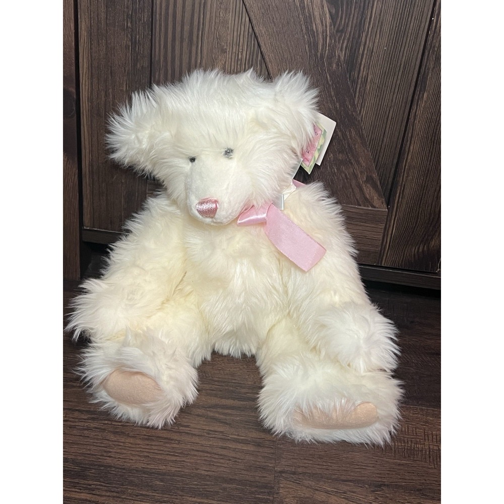 Vintage 90's Ivory Teddy Bear Plush Stuffed Animal Mary Meyer Pink NWT Coquette
